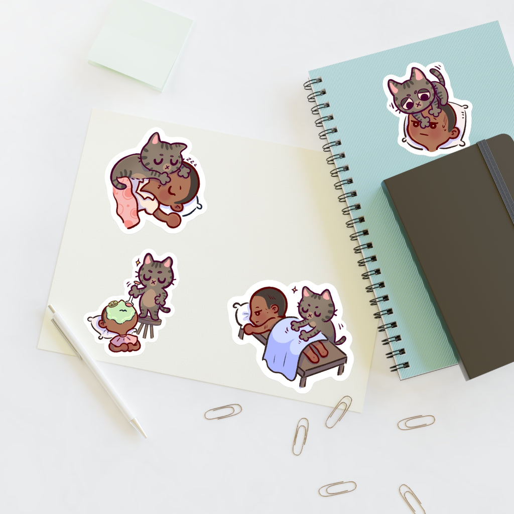 Dr. Bubby Sticker Sheet: Cozy Kitten Sleep & Nap Scene Stickers