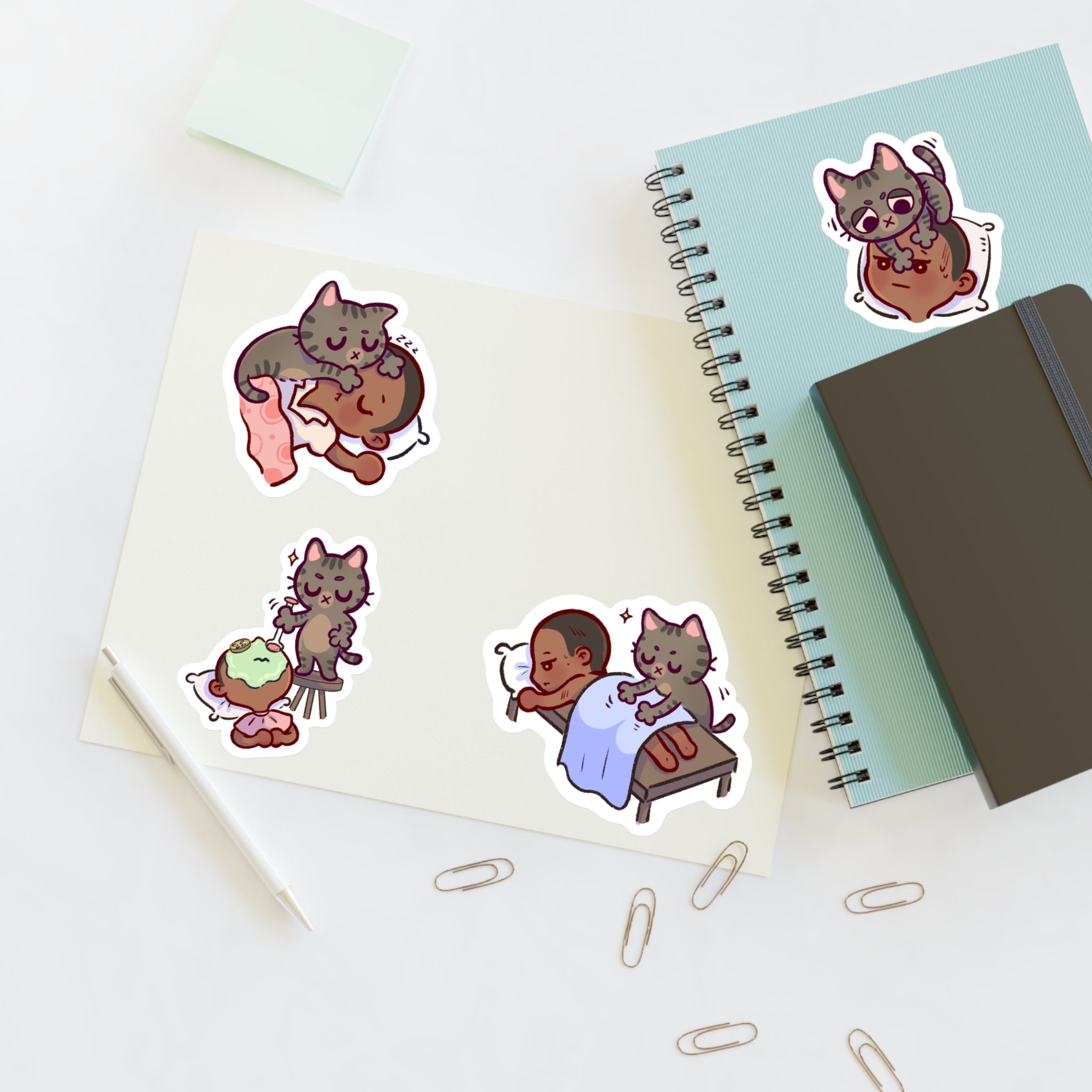 Dr. Bubby Sticker Sheet: Cozy Kitten Sleep & Nap Scene Stickers