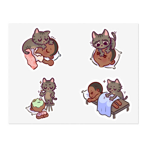 Dr. Bubby Sticker Sheet: Cozy Kitten Sleep & Nap Scene Stickers