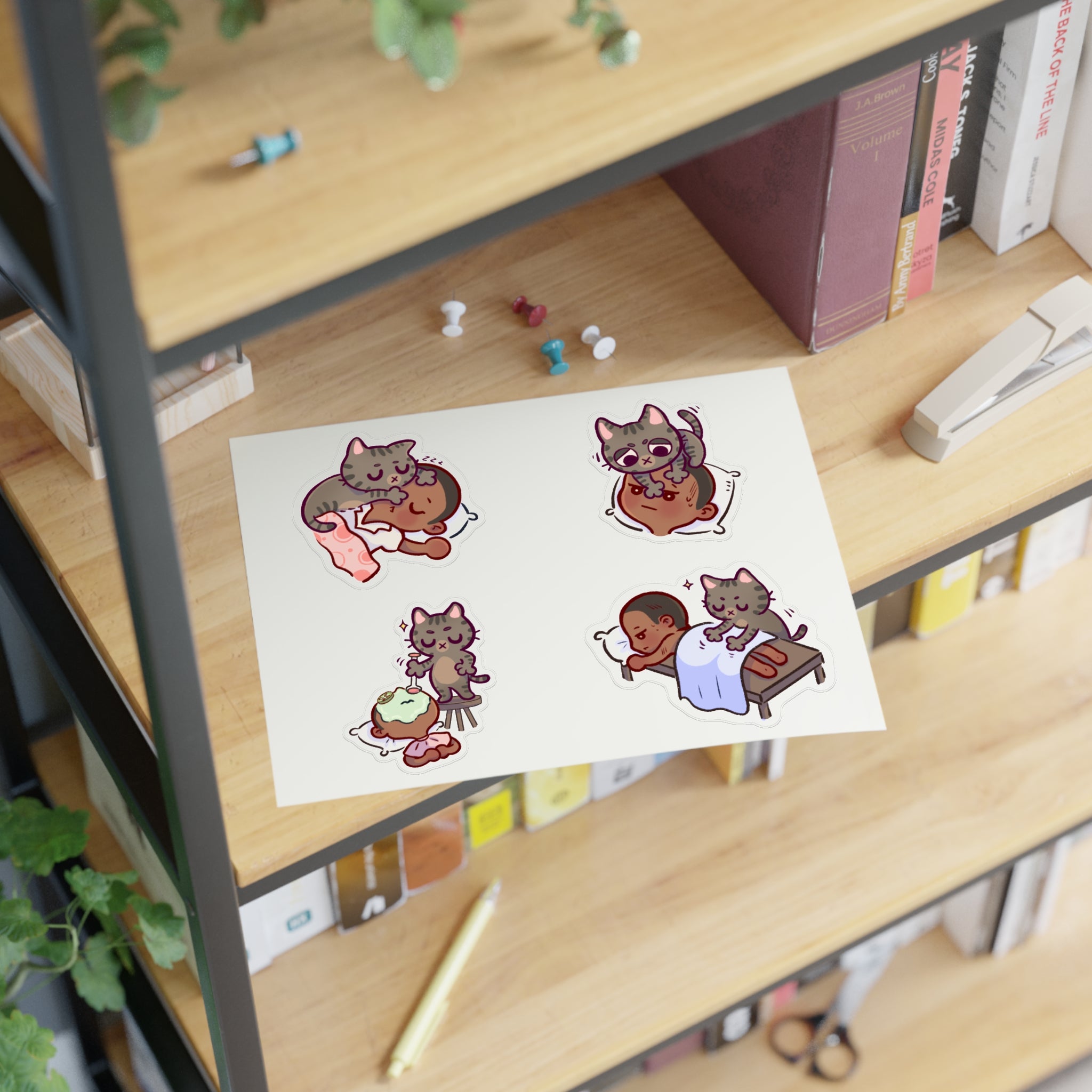 Dr. Bubby Sticker Sheet: Cozy Kitten Sleep & Nap Scene Stickers