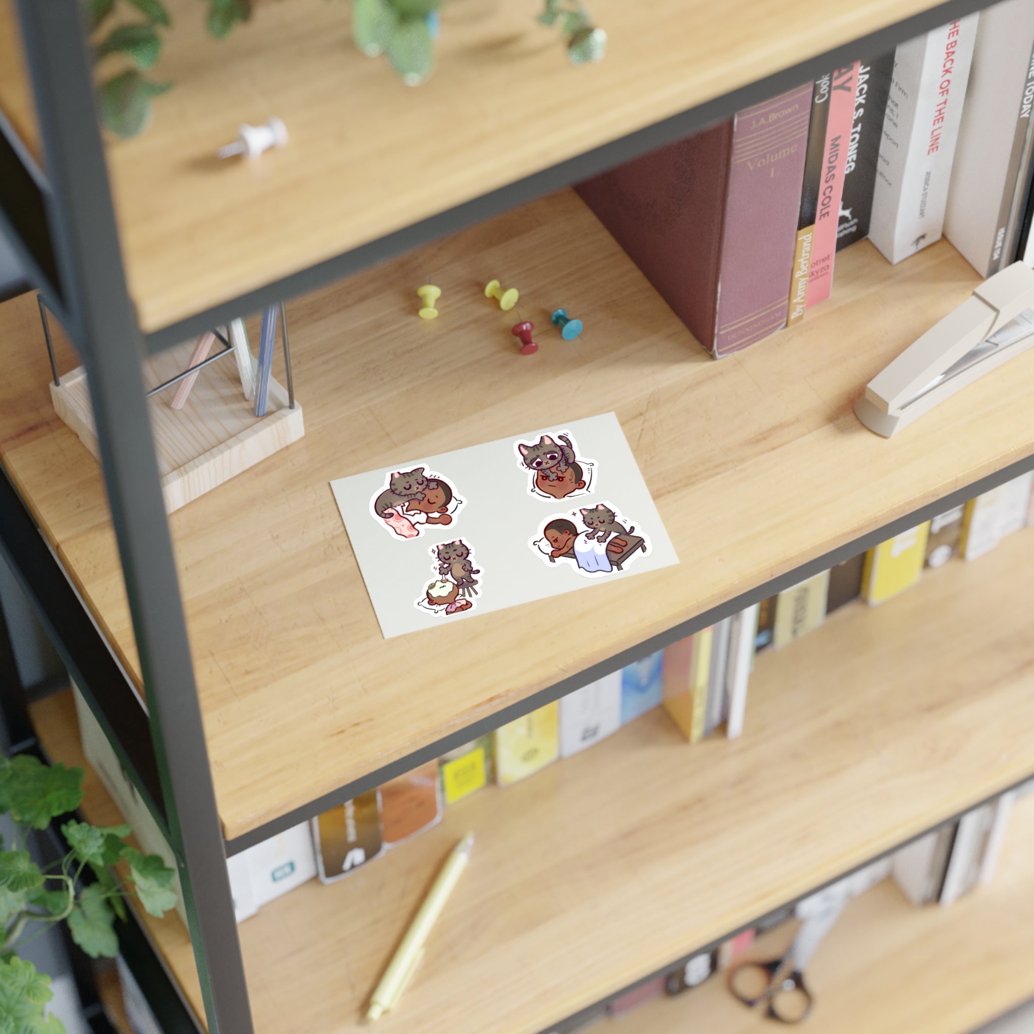 Dr. Bubby Sticker Sheet: Cozy Kitten Sleep & Nap Scene Stickers