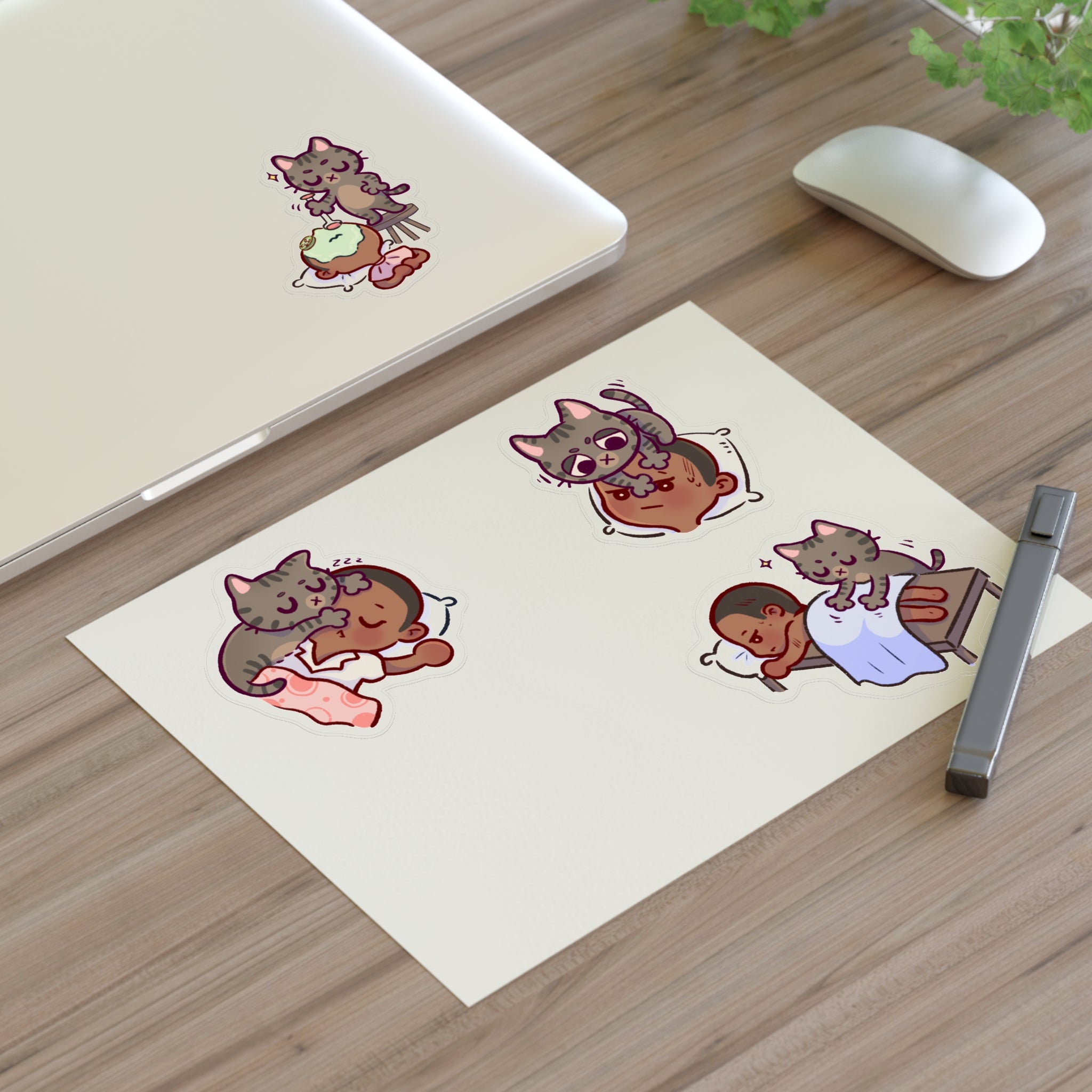 Dr. Bubby Sticker Sheet: Cozy Kitten Sleep & Nap Scene Stickers